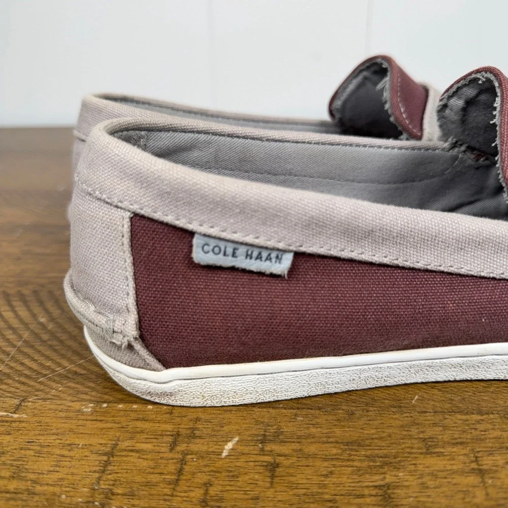 Cole Haan Loafers Men 11 Burgundy Canvas Penny Loafer Boat Shoes Nautical Preppy
